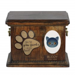 Urne pour les cendres de chat avec plaque en céramique et description - Géométrique Chartreux, ART-DOG
