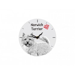 Norwich terier - stojący zegar z wizerunkiem psa, wykonany z płyty MDF