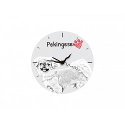 Pekińczyk - stojący zegar z wizerunkiem psa, wykonany z płyty MDF