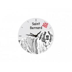 Bernhardiner - Stehende Uhr mit MDF mit dem Bild eines Hundes.