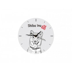 Shiba - Stehende Uhr mit MDF mit dem Bild eines Hundes.