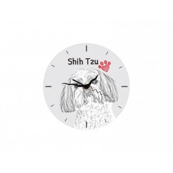 Shih Tzu - Stehende Uhr mit MDF mit dem Bild eines Hundes.
