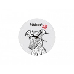 Whippet - Orologio da tavolo realizzato in lastra di MDF con immagine di cane.