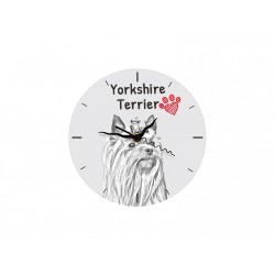 Yorkshire Terrier - stojący zegar z wizerunkiem psa, wykonany z płyty MDF