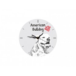 American Bulldog - Free standing clock, made of MDF board, with an image of a dog.