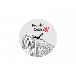Bearded Collie - stojący zegar z wizerunkiem psa, wykonany z płyty MDF