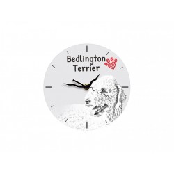 Bedlington terier - stojący zegar z wizerunkiem psa, wykonany z płyty MDF