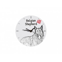 Belgian Shepherd , Malinois - Free standing clock, made of MDF board, with an image of a dog.