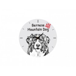 Bernese Mountain Dog - Free standing clock, made of MDF board, with an image of a dog.