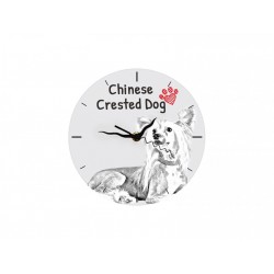 Chinese Crested Dog - Free standing clock, made of MDF board, with an image of a dog.