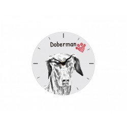Dobermann - Free standing clock, made of MDF board, with an image of a dog.