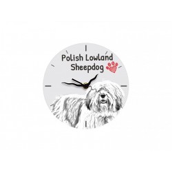 Polish Lowland Sheepdog - Free standing clock, made of MDF board, with an image of a dog.