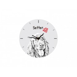 Setter - Free standing clock, made of MDF board, with an image of a dog.