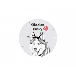 Siberian Husky - Free standing clock, made of MDF board, with an image of a dog.