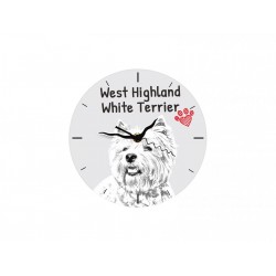 West Highland White Terrier - Free standing clock, made of MDF board, with an image of a dog.