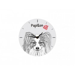 Papillon - Free standing clock, made of MDF board, with an image of a dog.