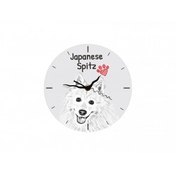 Japanese Spitz - Free standing clock, made of MDF board, with an image of a dog.