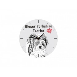 Biewer Terrier - Free standing clock, made of MDF board, with an image of a dog.