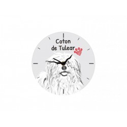 Coton de Tuléar - Free standing clock, made of MDF board, with an image of a dog.