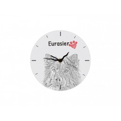 Eurasier - Free standing clock, made of MDF board, with an image of a dog.