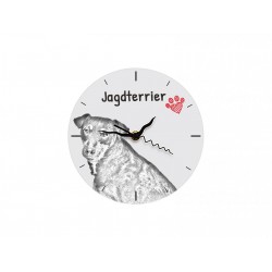 Jagdterrier - Free standing clock, made of MDF board, with an image of a dog.
