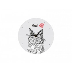 Mudi - Free standing clock, made of MDF board, with an image of a dog.