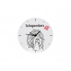 Schapendoes - Free standing clock, made of MDF board, with an image of a dog.