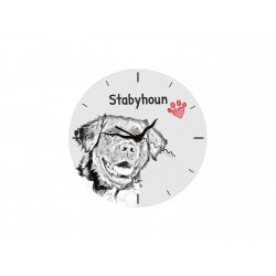 Stabyhoun - Free standing clock, made of MDF board, with an image of a dog.