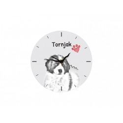 Tornjak - stojący zegar z wizerunkiem psa, wykonany z płyty MDF