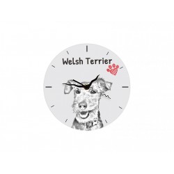 Terier walijski - stojący zegar z wizerunkiem psa, wykonany z płyty MDF