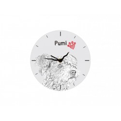 Pumi - Free standing clock, made of MDF board, with an image of a dog.