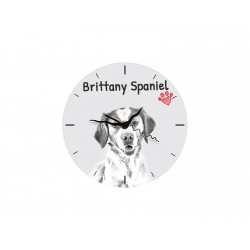 Brittany Spaniel - stojący zegar z wizerunkiem psa, wykonany z płyty MDF