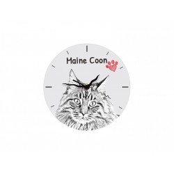 Maine-Coon-Katze - Stehende Uhr mit MDF mit dem Bild eines Katzes.
