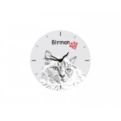Sagrado de Birmania - Reloj de pie de tablero DM con una imagen de gato.