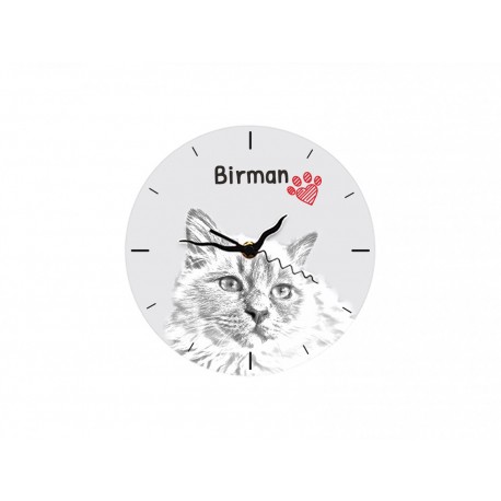 Kot perski - stojący zegar z wizerunkiem kota, wykonany z płyty MDF