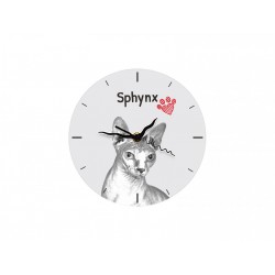 Sfinks - stojący zegar z wizerunkiem kota, wykonany z płyty MDF