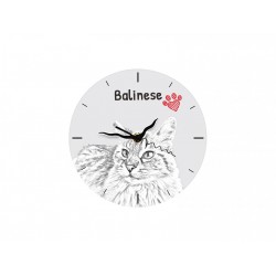 Kot balinese - stojący zegar z wizerunkiem kota, wykonany z płyty MDF