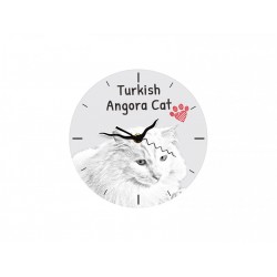 Angora turecka - stojący zegar z wizerunkiem kota, wykonany z płyty MDF