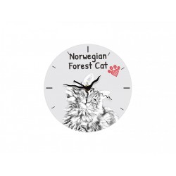 Kot norweski leśny - stojący zegar z wizerunkiem kota, wykonany z płyty MDF