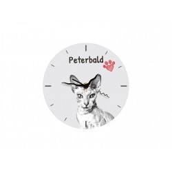 Peterbald - stojący zegar z wizerunkiem kota, wykonany z płyty MDF