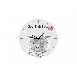 Szkocki zwisłouchy - stojący zegar z wizerunkiem kota, wykonany z płyty MDF