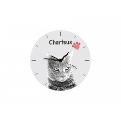 Chartreux - Stehende Uhr mit MDF mit dem Bild eines Katzes.