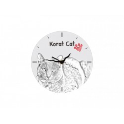 Korat - Free standing clock, made of MDF board, with an image of a cat.