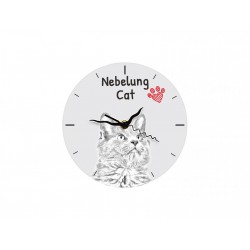 Nebelung - Free standing clock, made of MDF board, with an image of a cat.