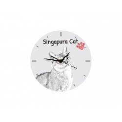 Kot singapurski - stojący zegar z wizerunkiem kota, wykonany z płyty MDF