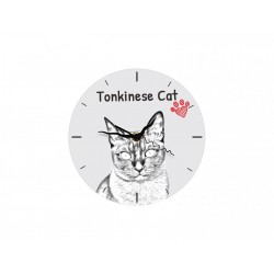 Kot tonkijski - stojący zegar z wizerunkiem kota, wykonany z płyty MDF