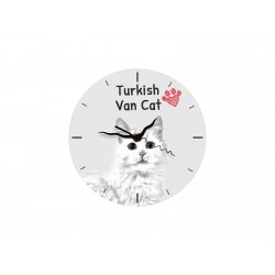 Turecki van - stojący zegar z wizerunkiem kota, wykonany z płyty MDF