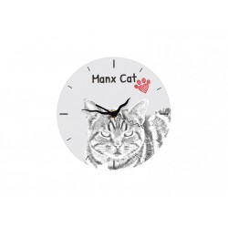 Manx - stojący zegar z wizerunkiem kota, wykonany z płyty MDF