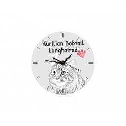 Kurilen Bobtail longhaired - Stehende Uhr mit MDF mit dem Bild eines Katzes.