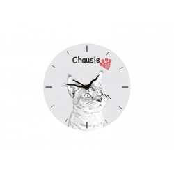 Chausie - Free standing clock, made of MDF board, with an image of a cat.